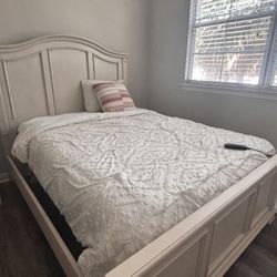Queen Mattress, Movable Metal Bed Frame, and Headboard
