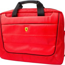 FERRARI Laptop Computer Messenger Bag Red with Black Piping and Embossed Yellow Logo