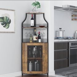 New Wine Bar, Corner Wine Bar Rack Cabinet With Detachable Wine Rack, Home Bar Cabinet With Barn Door And Adjustable Shelf, Wine Bar Cabinet And Buffe