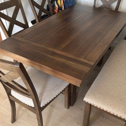 Moriville Dining Table and 4 Chairs with Bench