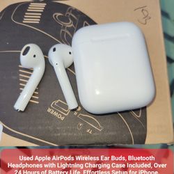 Used Apple AirPods Wireless Ear Buds, Bluetooth Headphones with Lightning Charging Case Included, Over 24 Hours of Battery Life, Effortless Setup for 