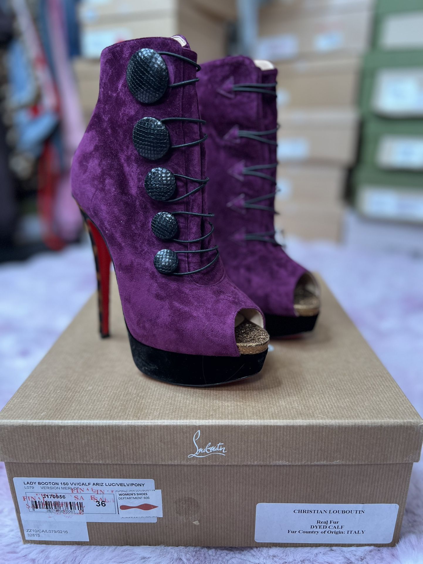 Christian Louboutin LADY BOOTON Purple/Animal Print Size 36