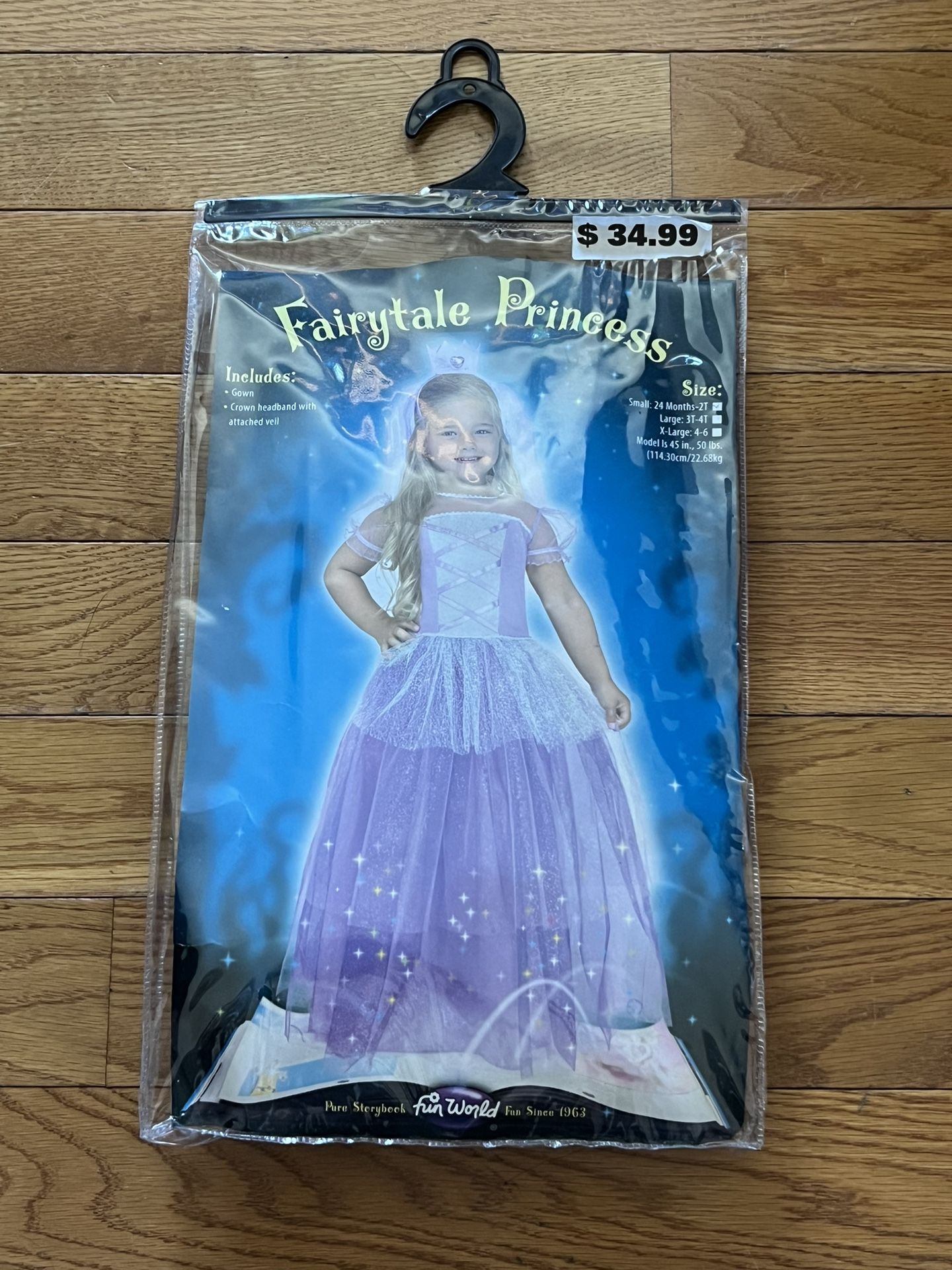 Fun World Fairytale Princess Girls Halloween Costume w/ Gown, Crown headband with attached Veil 24MO-2T