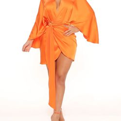 Fashion Nova Orange Satin Dress 