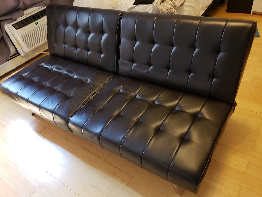 Ikea black leather convertible couch futon