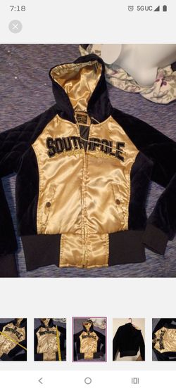 Vintage South Pole Velvet/Satin Hoodie Jacket in Gold and Black-L