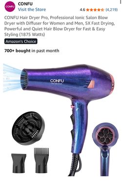 CONFU Hair Dryer Pro, Professional lonic Salon Blow Dryer with Diffuser for Women and Men, 5X Fast Drying, Powerful and Quiet Hair Blow Dryer for Fast