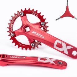 Single Speed Square Taper Crankset, 170mm Mountain Bike Crankset with 104BCD 32T/34T/36T/38T/40T/42T Narrow Wide Tooth Round Black Chainring, Replacem