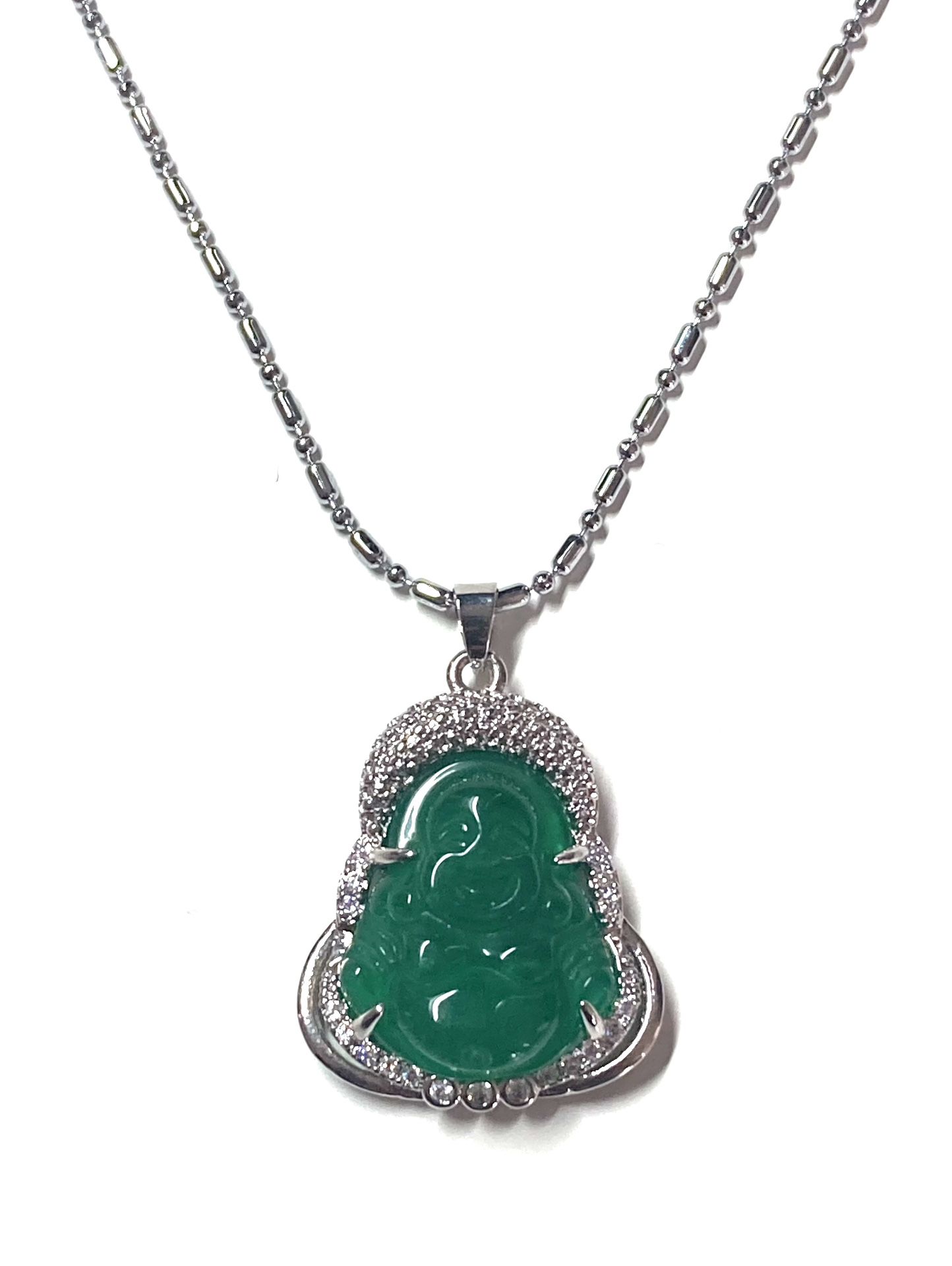 Jade jadeite bing happy Buddha luck smooth pendant necklace religious