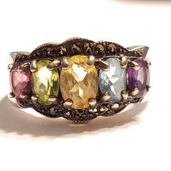 Multi Stone Sterling Silver Ring 