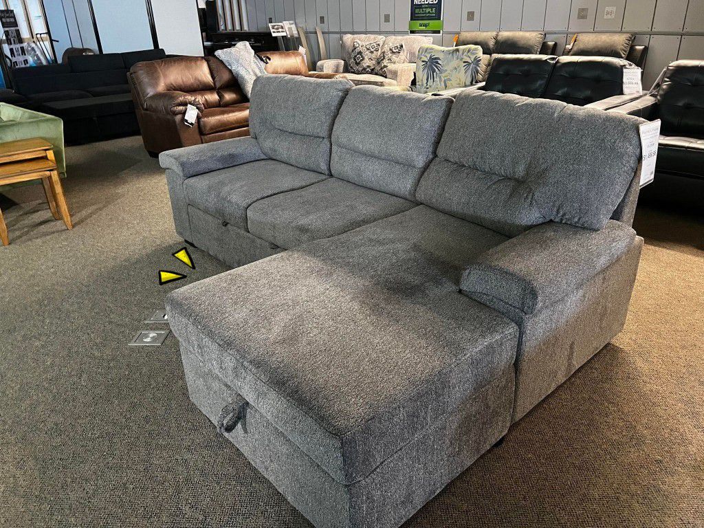 Sectional / Yantis Gray 2-Piece Sleeper Sectional Couch With Storage $1149 ✅ Finance Available
