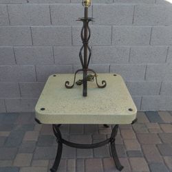  Wrought Iron End Table And Wrought Iron Lamp.(See Description )