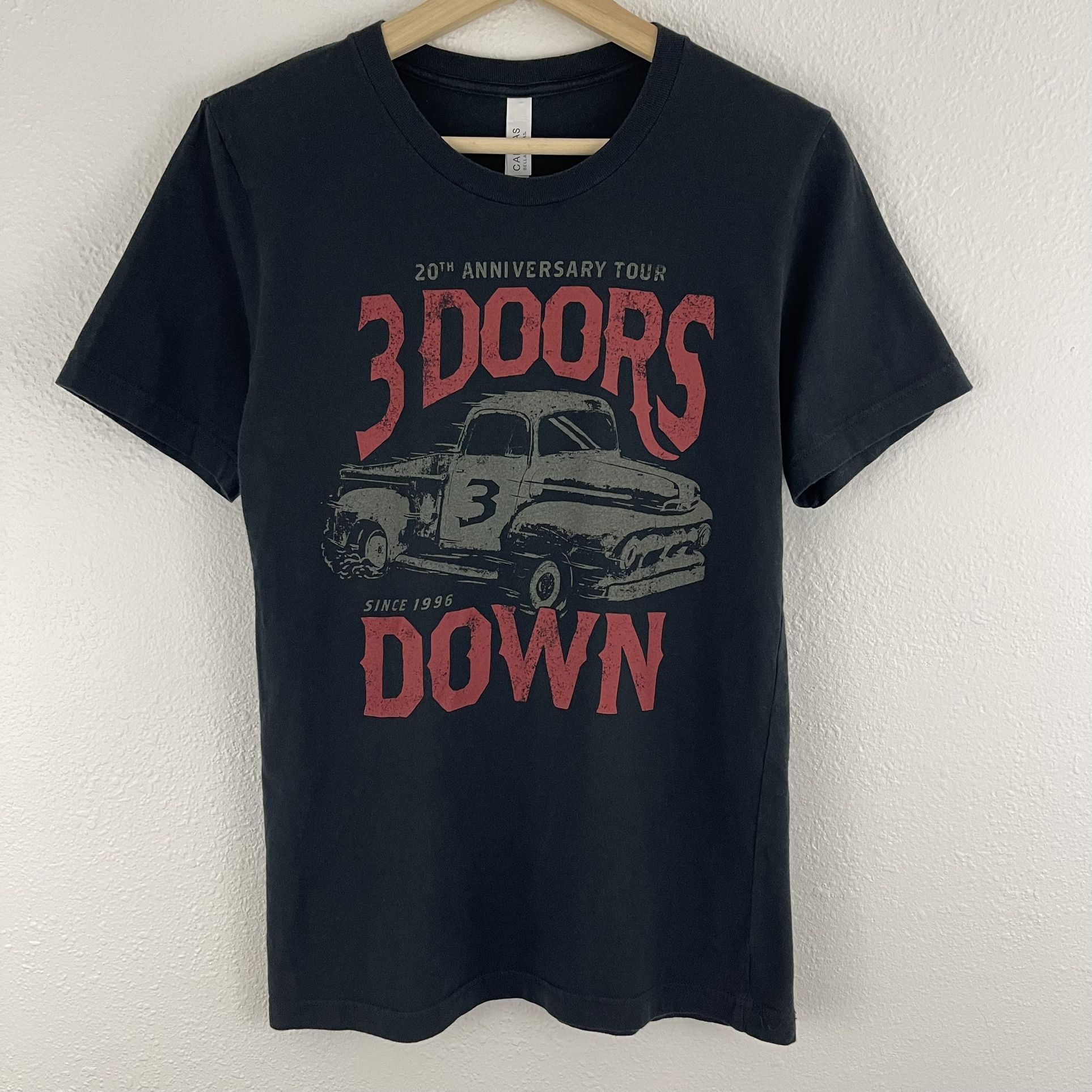 3 DOORS DOWN Black Red 20th Anniversary Tour Short Sleeve Graphic Band Tee