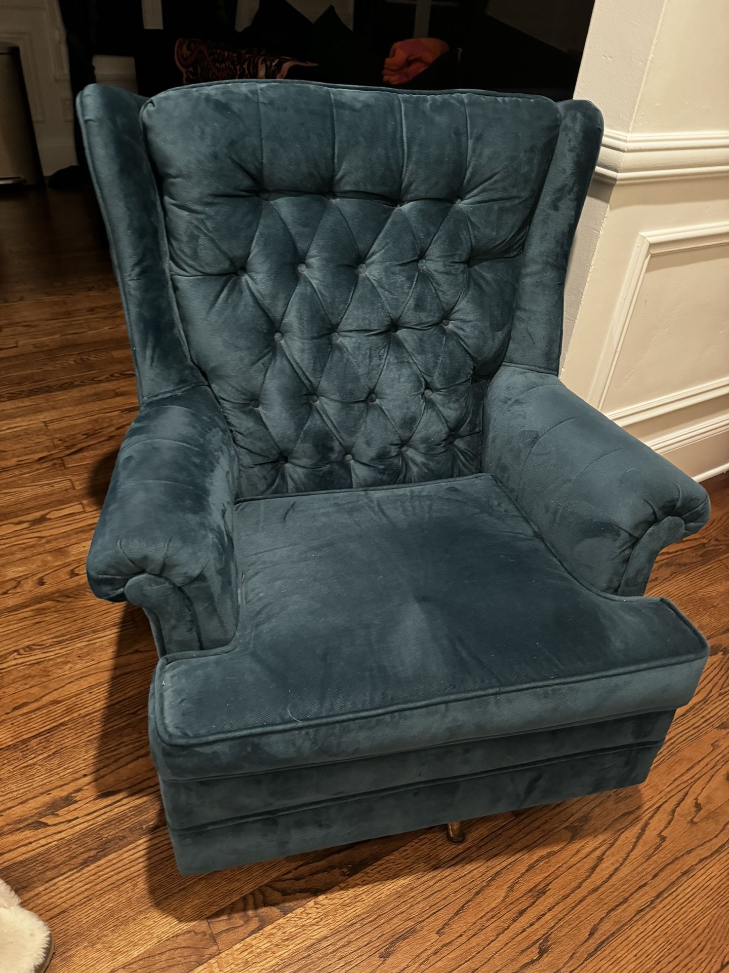 Custom Rocking Teal Velvet Armchair