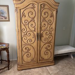 Tall Standing Light Wood Entertainment Armoire 