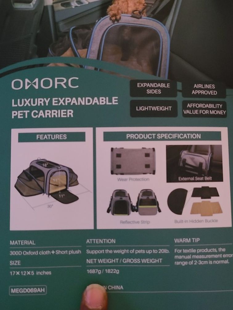 OMORC Pet Carrier Airline Approved, Expandable Foldable Soft-Sided Dog Carrier, 3 Open Doors, 2 Reflective Tapes, Pet Travel Bag Safe and Easy for Cat