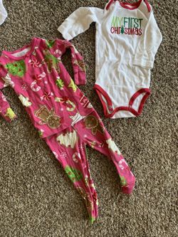 Girls 12 month clothes first Christmas onesie and jammies