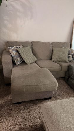 Tan Fabric Sofa with Chaise ottoman