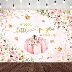 7x5ft Pumpkin Baby Shower Backdrop for Girls Pink Pumpkin Floral Baby Shower Photography Background Autumn Little Pumpkin is on The Way Baby Shower Pa