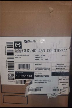 Prepared open box A.O.Smith 40 gallon natural gas Water heater- UNUSED