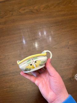 Vintage Hand-Painted Ceramic Square Cup / Small Creamer - Yellow Floral