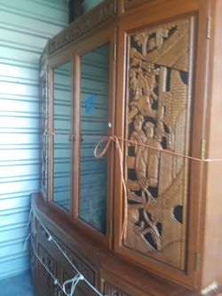 Hand carved wood oriental dinning cabinet and hutch