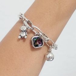 925 Sterling Silver women's ladies chain bear charm bracelet Gift