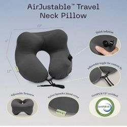 Coop Home Goods AirJustable Travel Neck Pillow, Inflatable, Adjustable Support for Neck & Chin, Compact Travel Pillow, Soft Memory Foam Comfort, Airpl