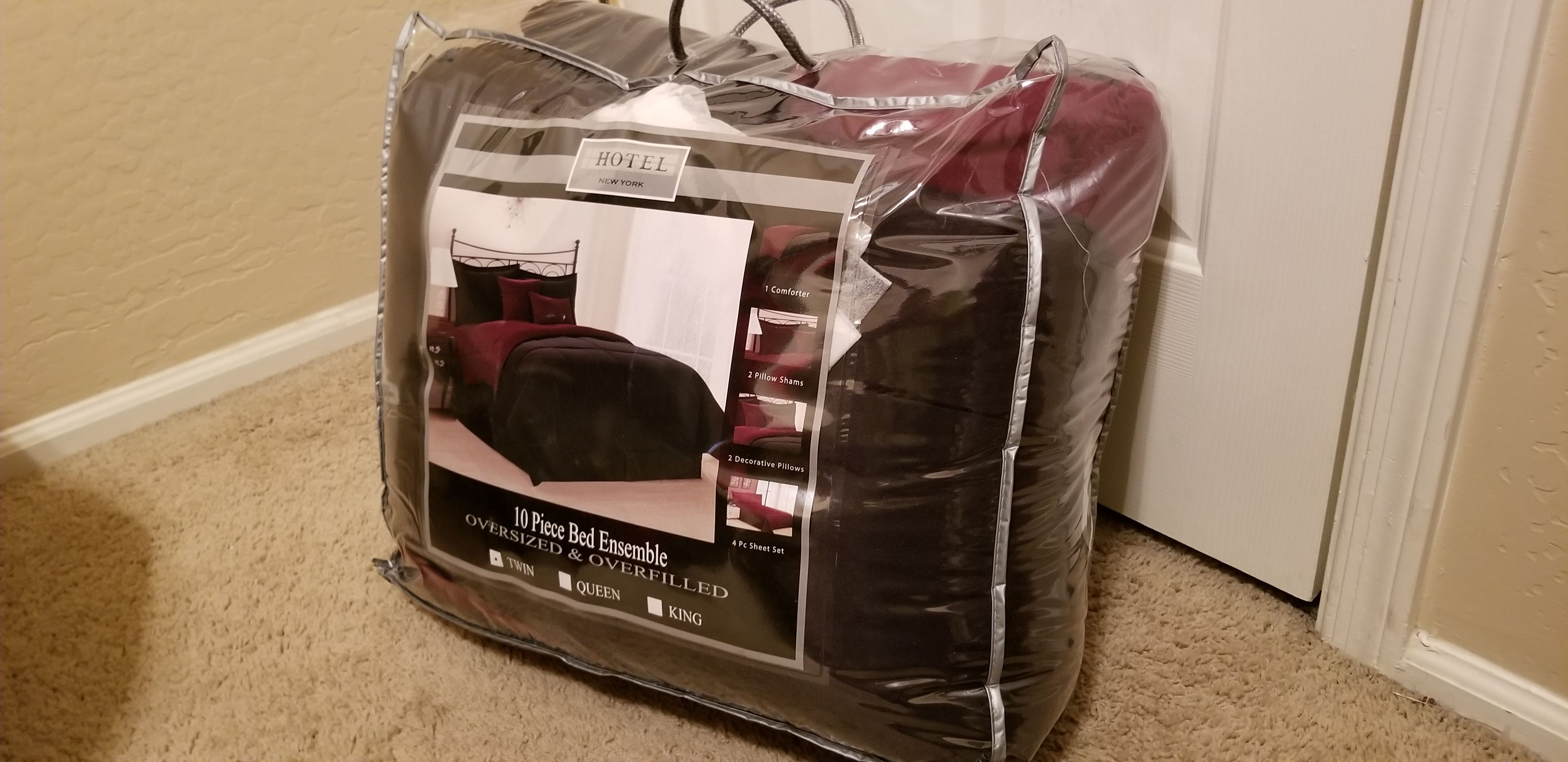 10 piece Maroon and Black Comforter set