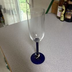 vintage wedding glasses with blue stems, monogrammed H
