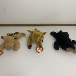 Set of 3 Ty Original Beanie Babies – Derby, Whisper & Blackie – Pre-Owned