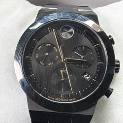 The Movado Bold Fusion Chronograph watch (model (contact info removed)) features a 44mm black ion-plated stainless steel case and bracelet,