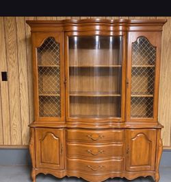 French Provincial Wood China Cabinet Hutch