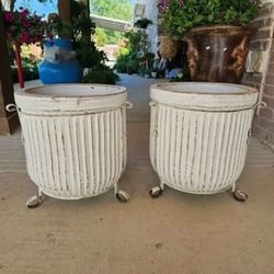 White Stripes Clay Pots, Planters, Plants. Talavera, Pottery $80 cada una