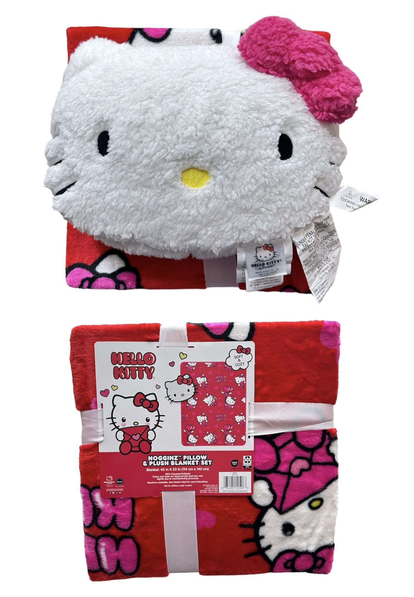 Hello Kitty Snuggly Fleece Blanket And Pillow Set Valentines