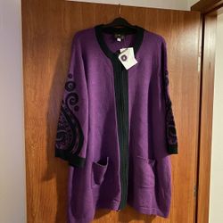 Vintage Bob Mackie Wearable Art Long Sleeved Long  Cardigan Sweater 3XL 