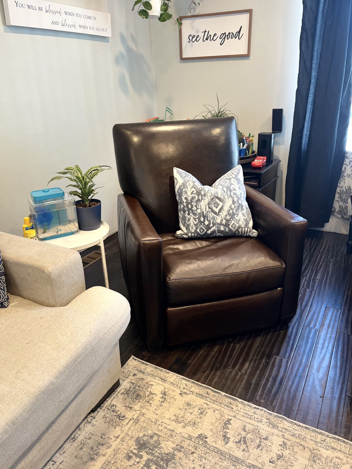 Crate and Barrel Track Arm Leather Recliner for Sale in Edmonds