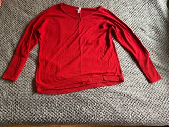 bubble b Red Long Sleeve V-Neck Sweater
