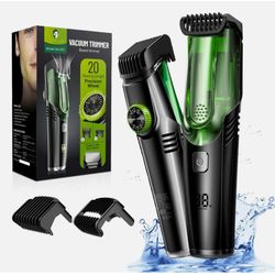 Vacuum Beard Trimmer for Men, Cordless Electric Shaver with 20 Trim Setting, Bui