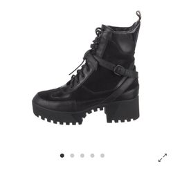 LOUIS VUITTON Laureate black suede harness combat desert boots