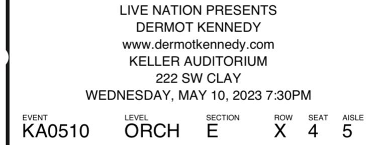 Dermot Kennedy Concert Ticket