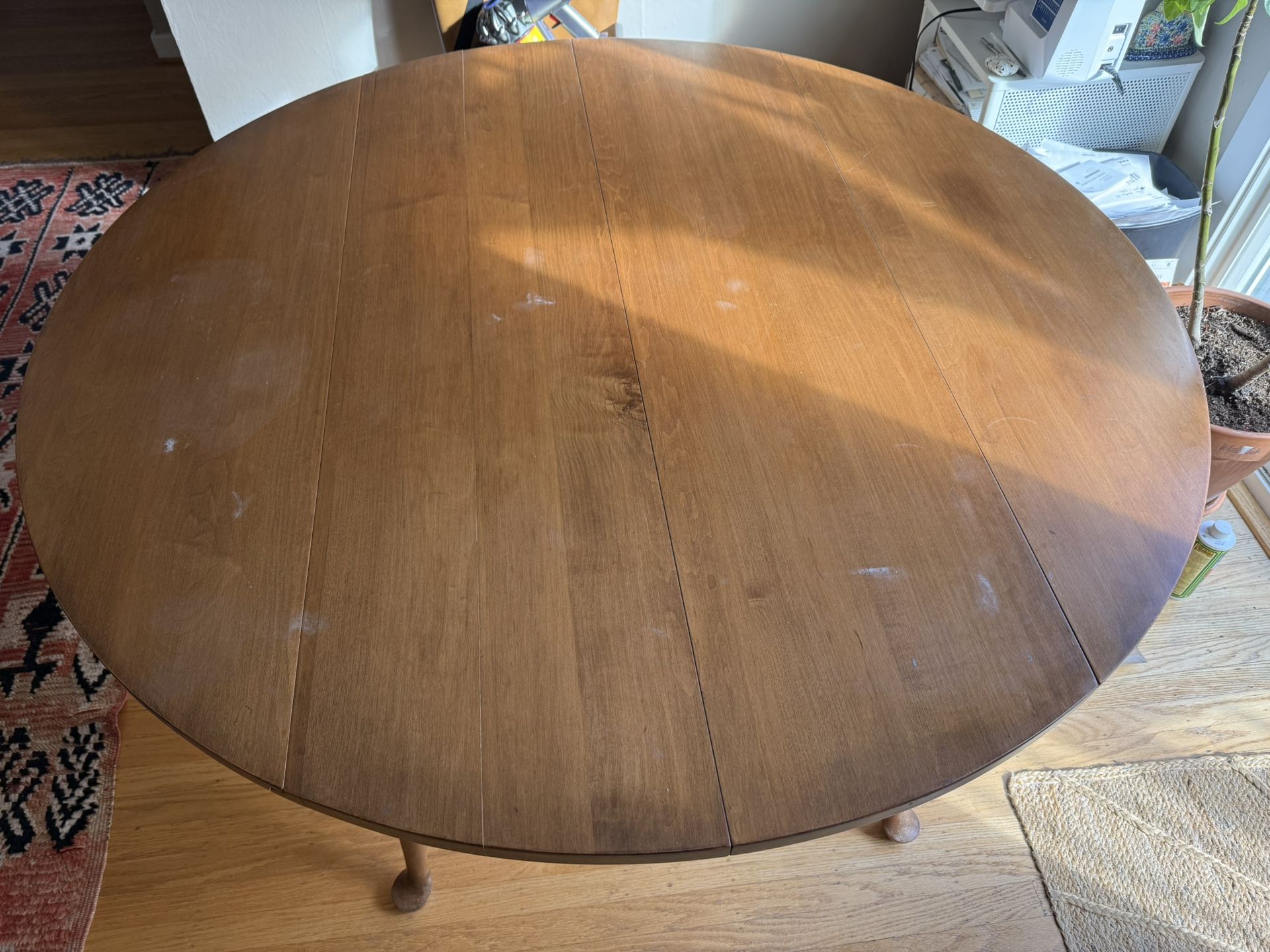 Vintage Wooden Circle Table With Expanded Leaf