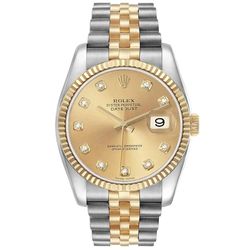2006 Men's Rolex DateJust 36mm Two Tone 18K Yellow Gold / Stainless Steel Watch with Champagne Diamond Dial and Fluted Bezel. (Pre-Owned 116233)