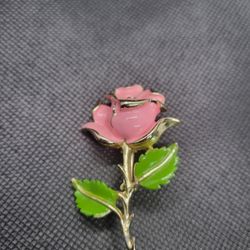 Pink Rose Stem Brooch 