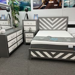 🤩🤩 Queen Bed Night Stand Dresser & Mirror With Free Mattress $999 🤩🤩