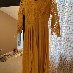 Mustard Color Lace Half Body With Flair Lower Body Dress 