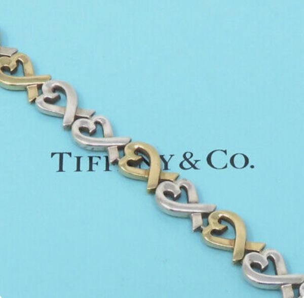 Tiffany & Co. Original Paloma Picasso Loving Hearts Bracelet 18k Yellow Gold 925 Silver & original