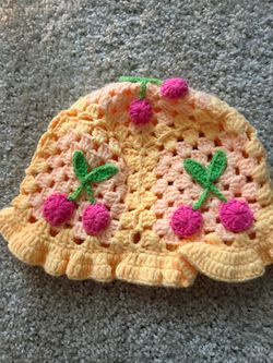 Crochet cherry bucket hat