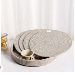 Art PineCone's 13-inch Woven Cotton Rope Round Placemats Set of 4 with Holder Included, Non-Slip and Heat Resistant for Your Perfect Table Decor!(13”
