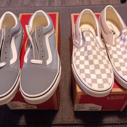 Vans Shoes Size 5.5 Mens 7.0 Women's Chekers Tan Slip-on.    Sky Blue Old School Brand New 